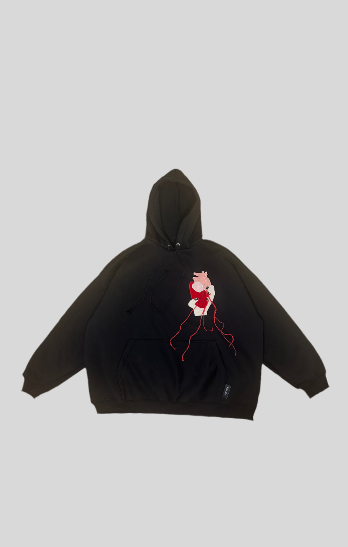 BLACK HOODIE WITH FABRIC APPLIQUÉ
