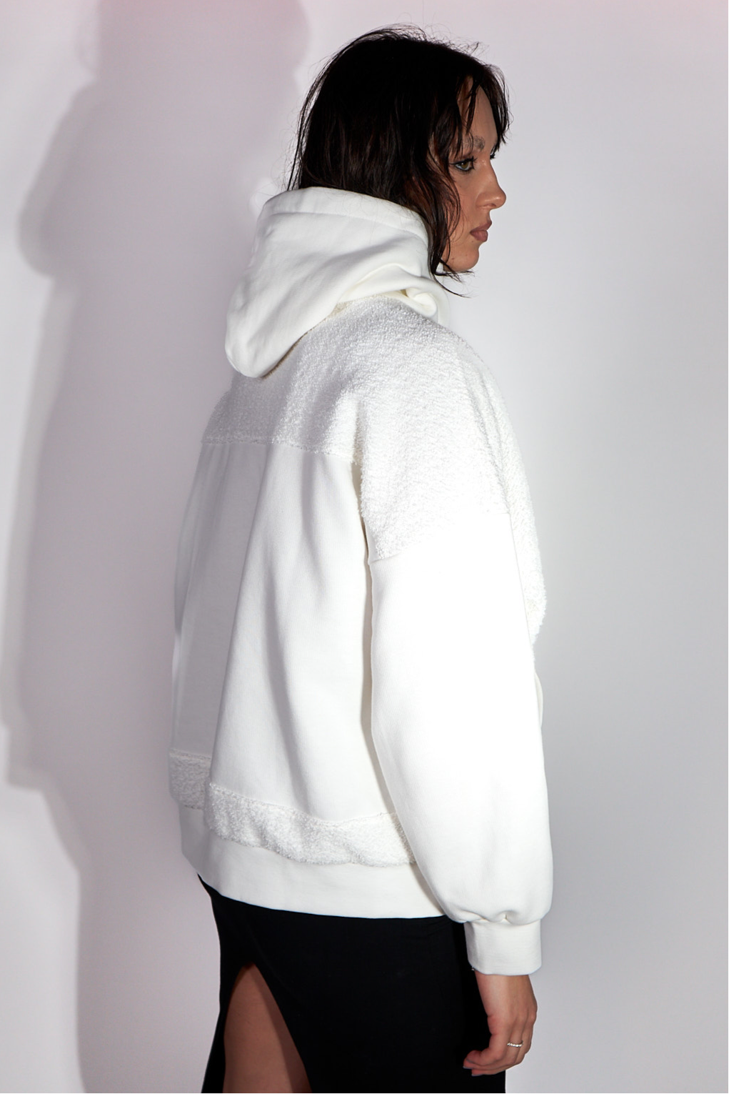 White oversize hoodie with terry cloth