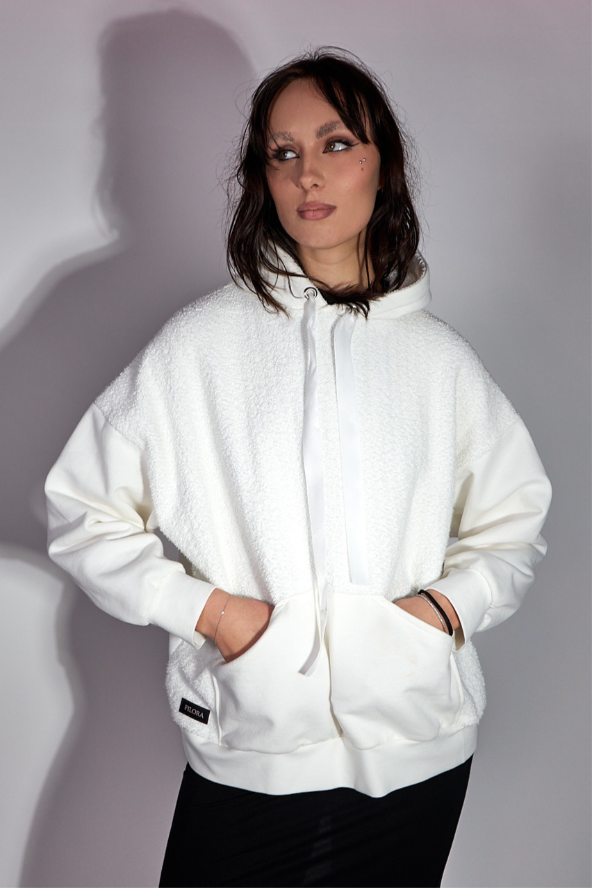 White oversize hoodie with terry cloth