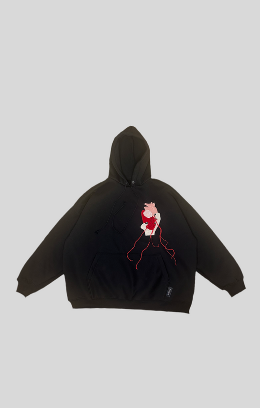 BLACK HOODIE WITH FABRIC APPLIQUÉ