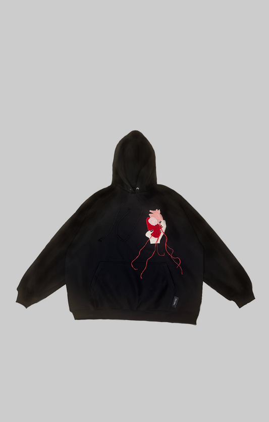 BLACK HOODIE WITH FABRIC APPLIQUÉ